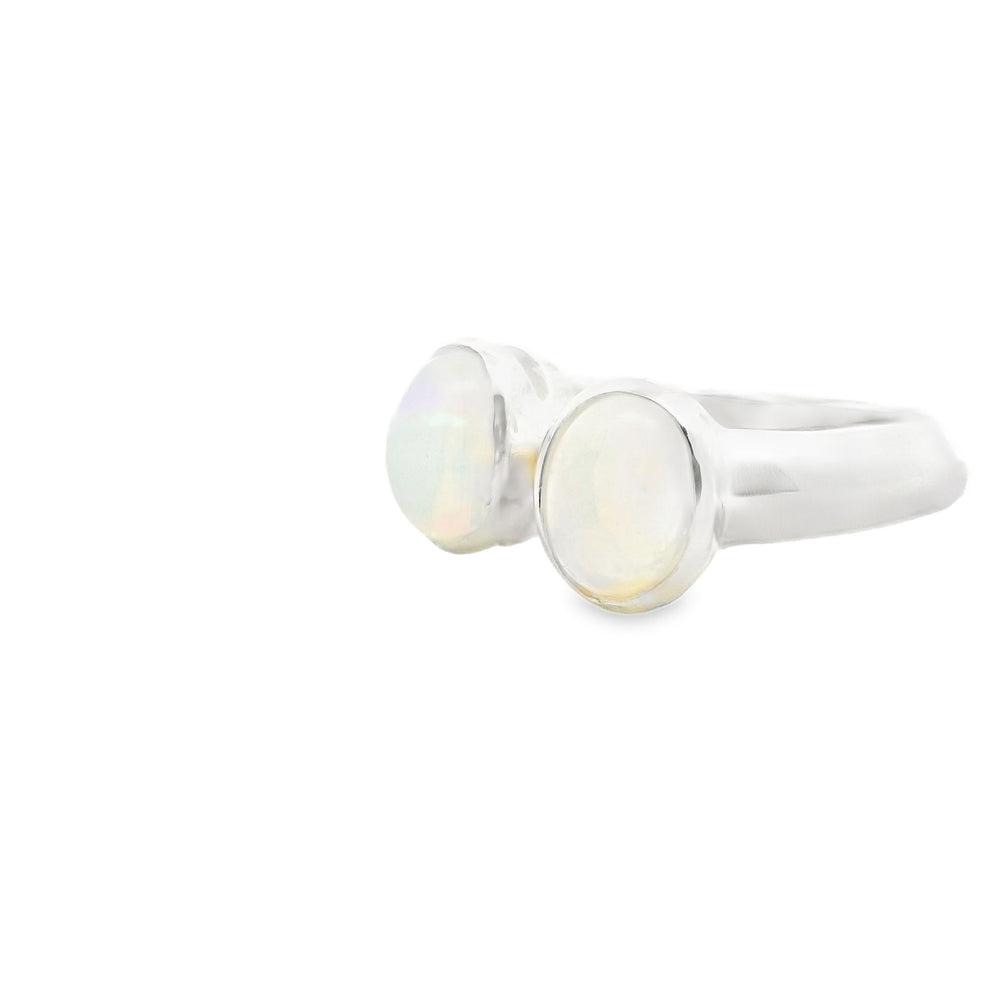 Opal rekonstruiert, Silber Ring mit zwei Steinen