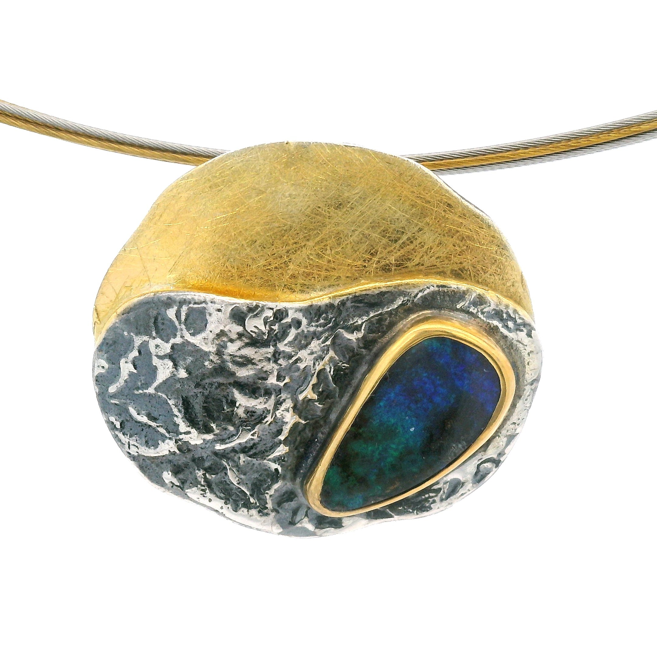 Boulder-Opal Anhänger, Silber, Silber geschwärzt und Silber vergoldet