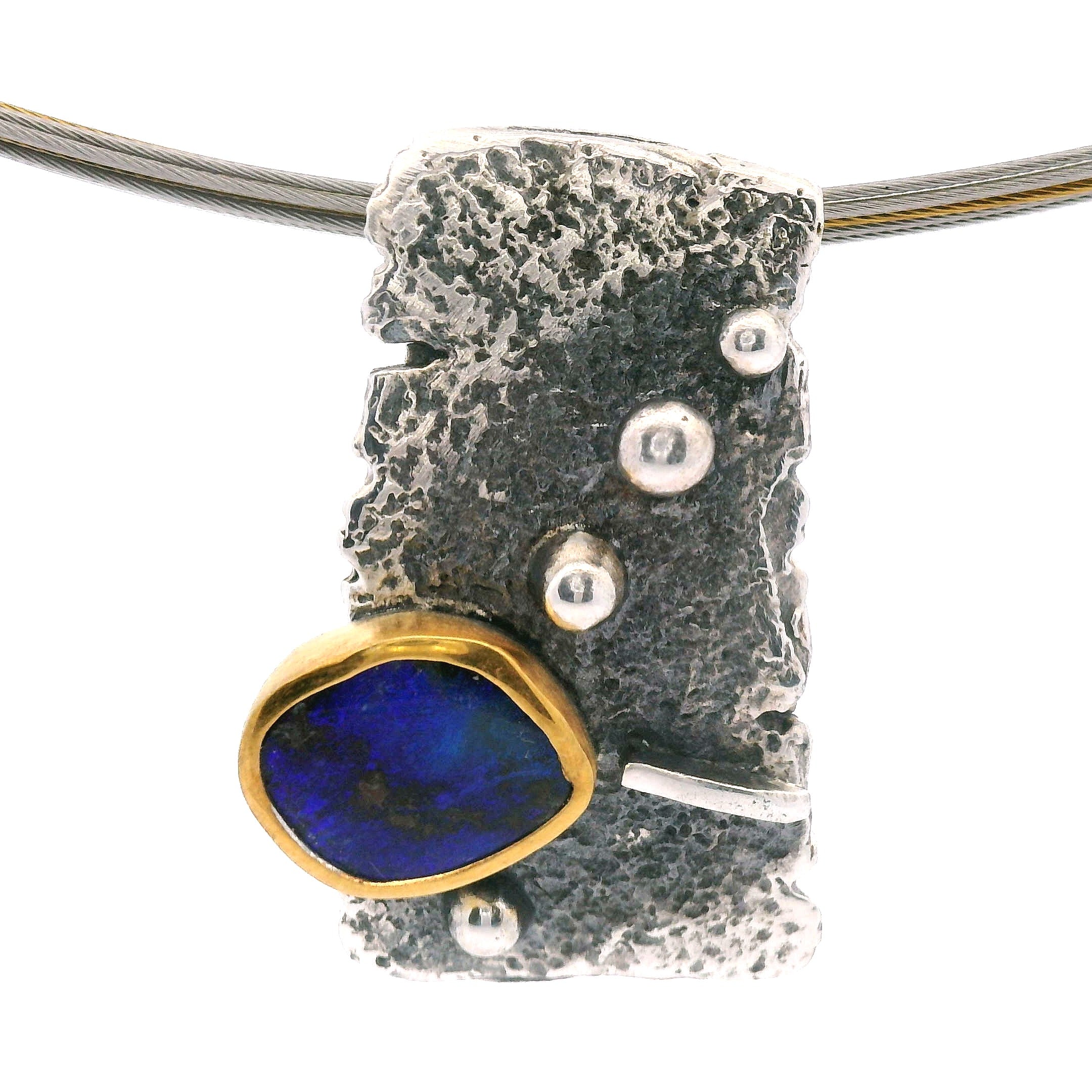 Boulder-Opal Anhänger, Silber, Silber geschwärzt und Silber vergoldet