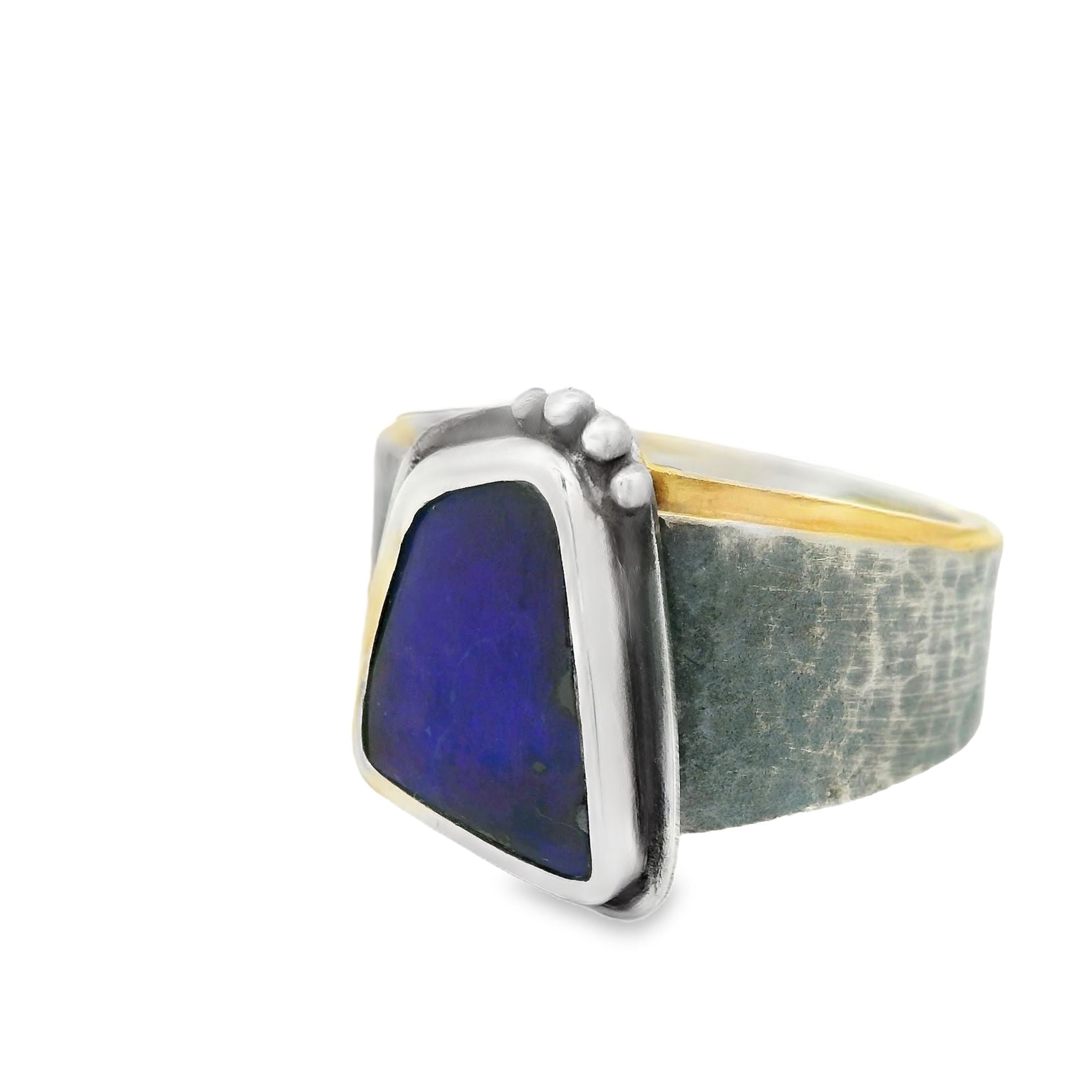 Boulder-Opal Ring, Silber, Silber geschwärzt und Silber vergoldet, Gr.59