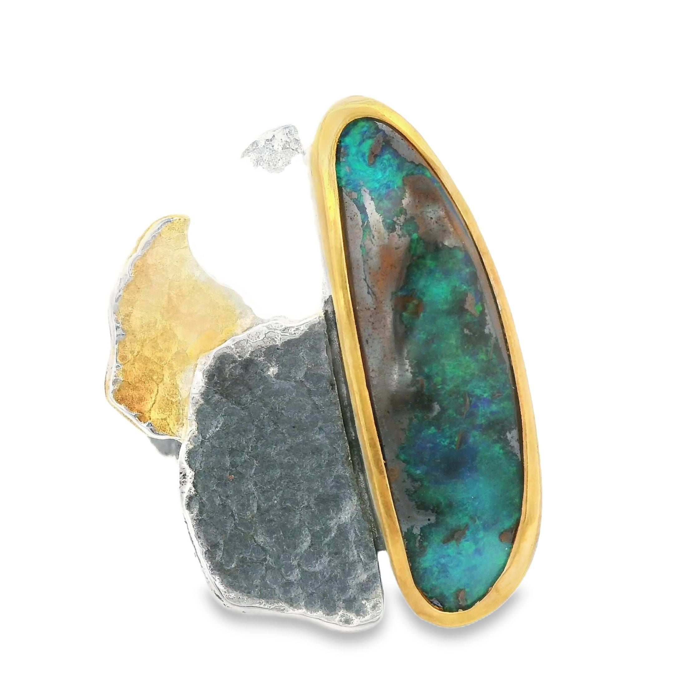 Boulder-Opal Ring, Silber, Silber geschwärzt und Silber vergoldet, Gr.57