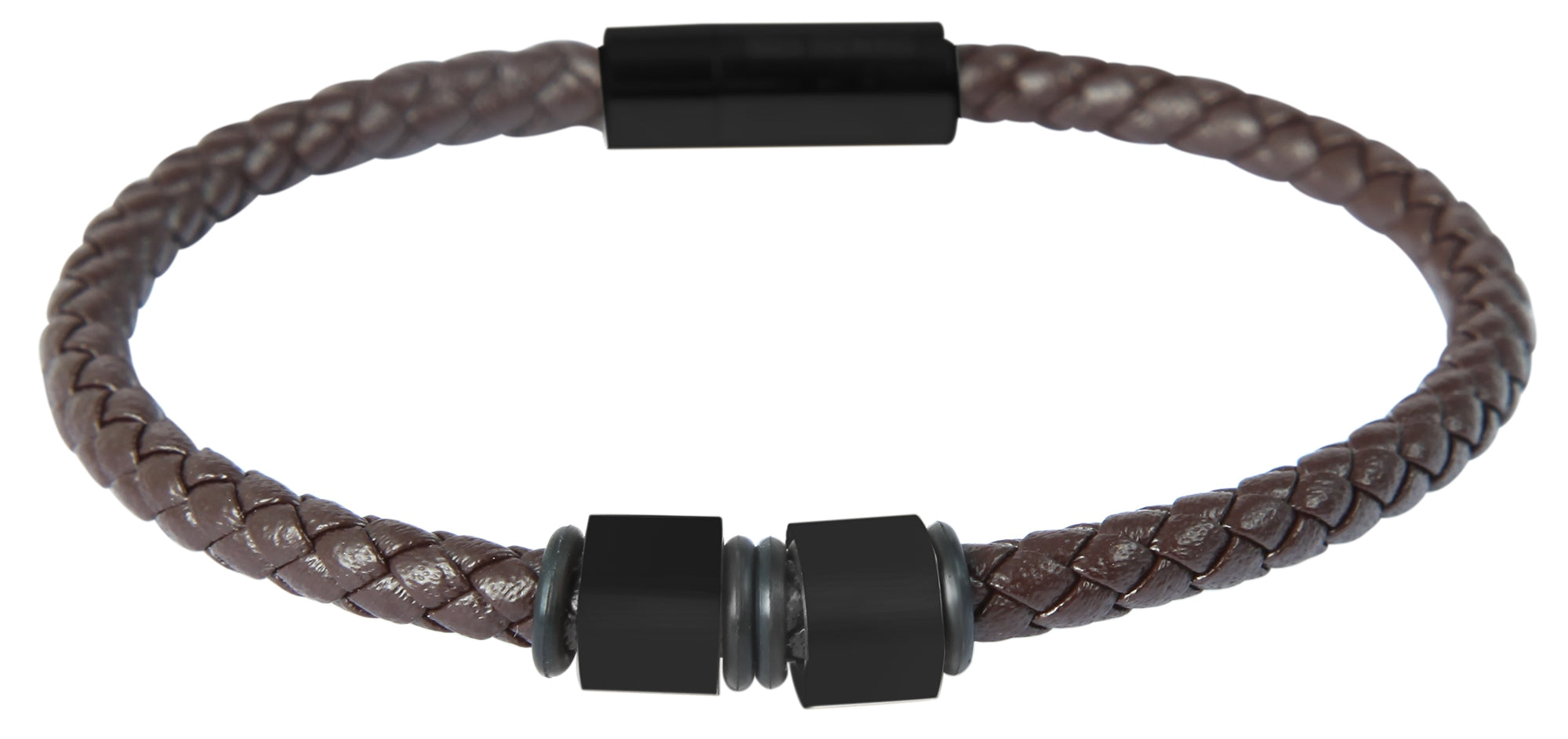 Akzent Echtlederarmband mit Edelstahlelementen, geflochten