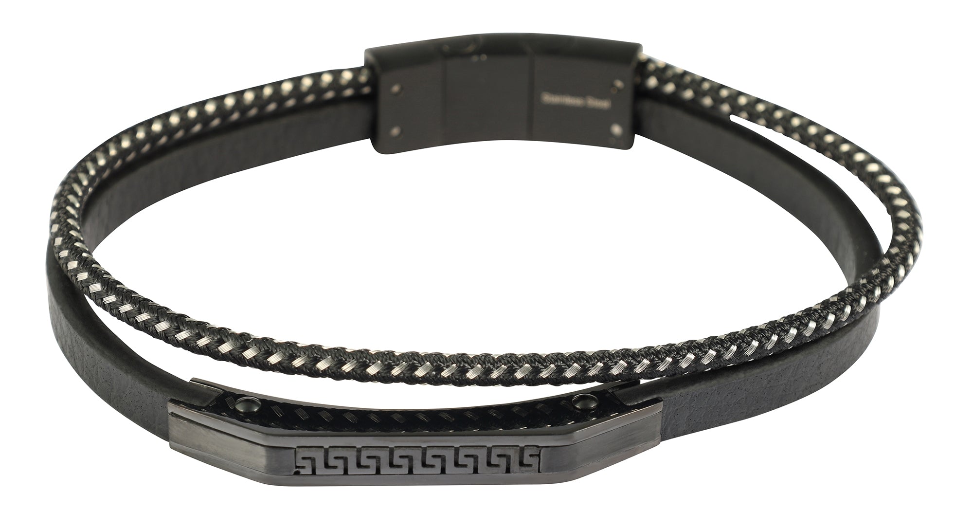"Emilio" Armband aus Lederimitat mit Edelstahlelementen, 21 cm