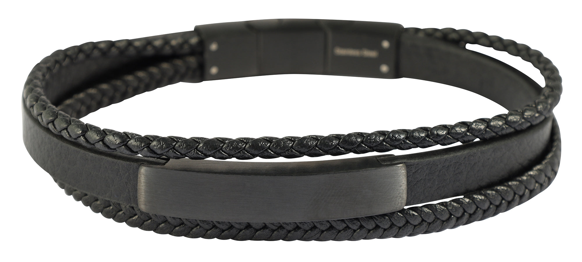 "Romeo" Armband aus Lederimitat mit Edelstahlelementen, 21cm