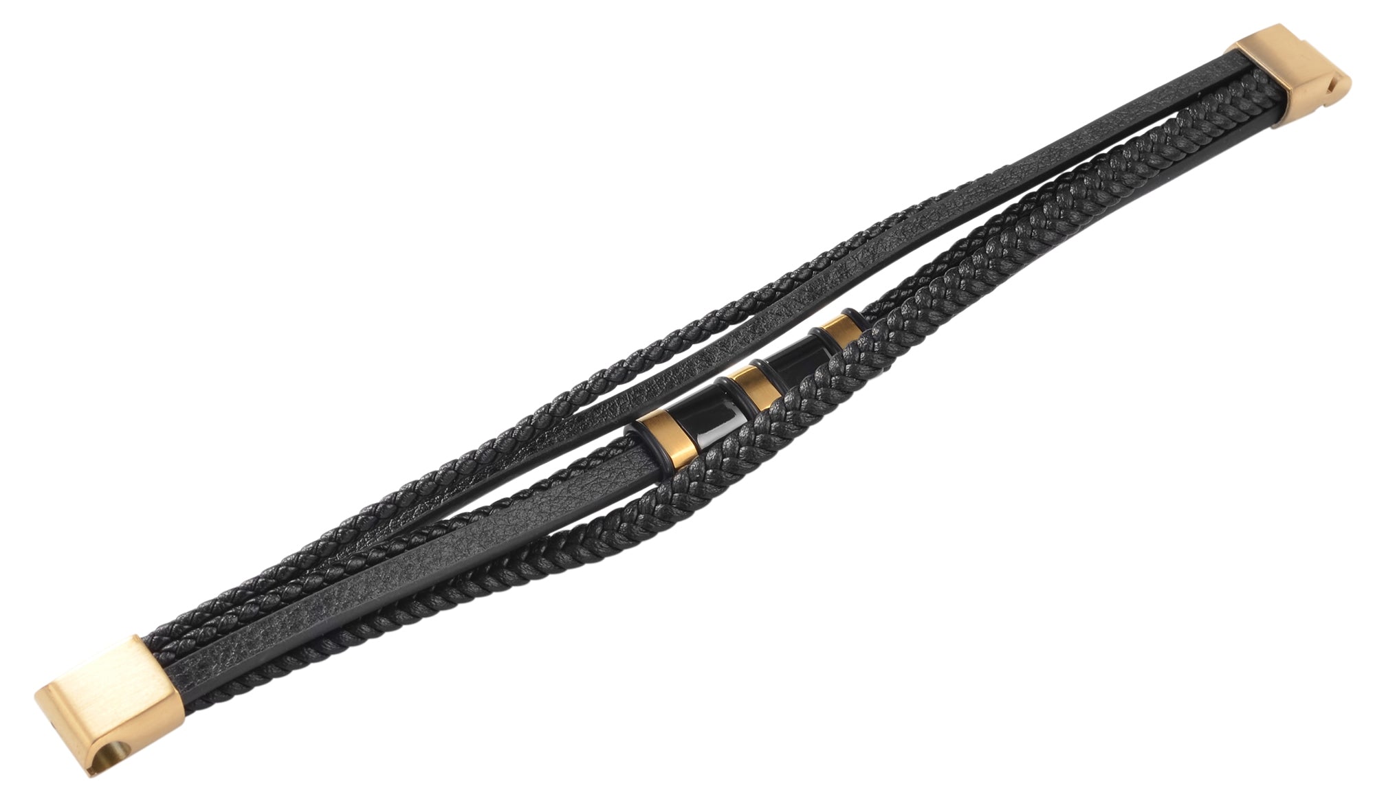 Armband aus Lederimitat mit Edelstahlelementen, Ionenplattiert, schwarz/gold 21
