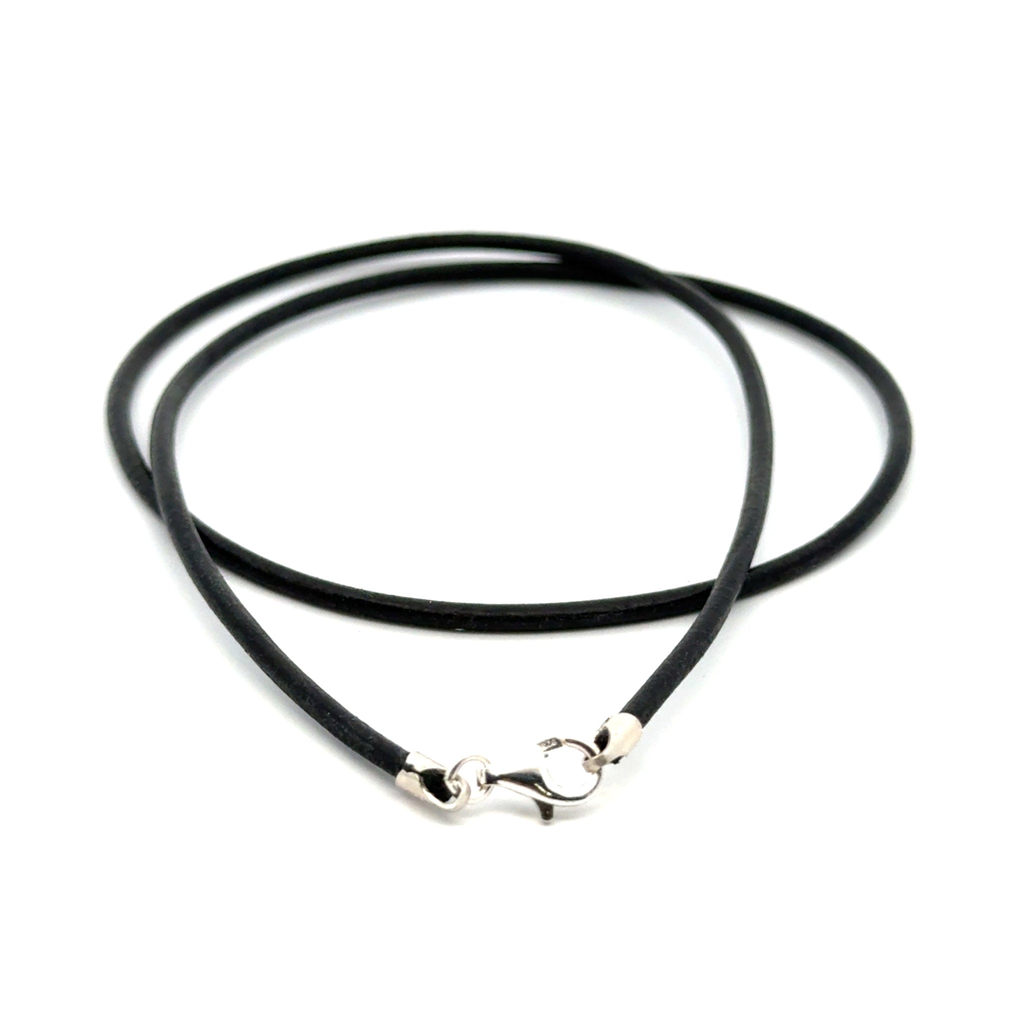 Lederband Schwarz, 2mm, mit Silberschliee
