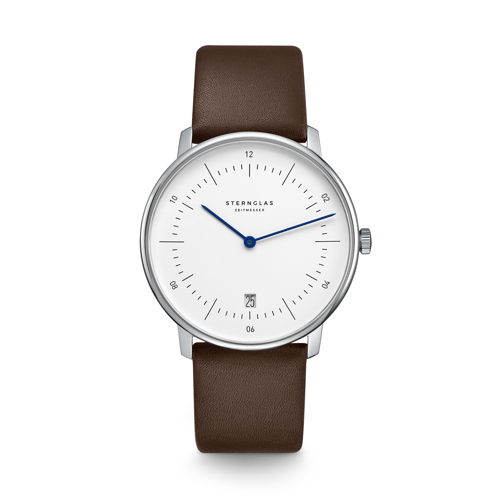 Naos weiss silber / Premium dunkelbraun - 38 mm Quarz