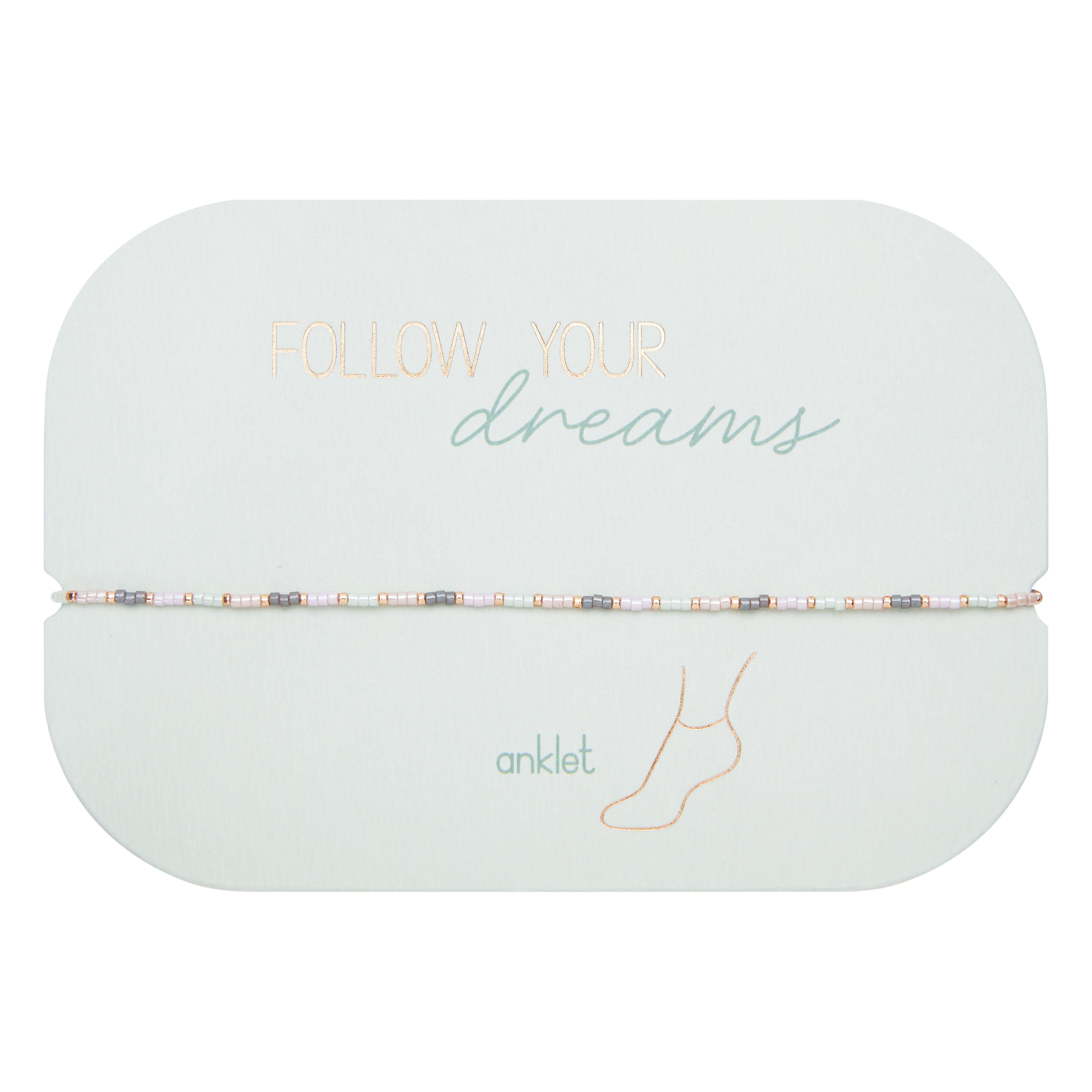 Fusskettchen "Follow your Dreams" - Miyuki-Perlen - Rosa-Mint