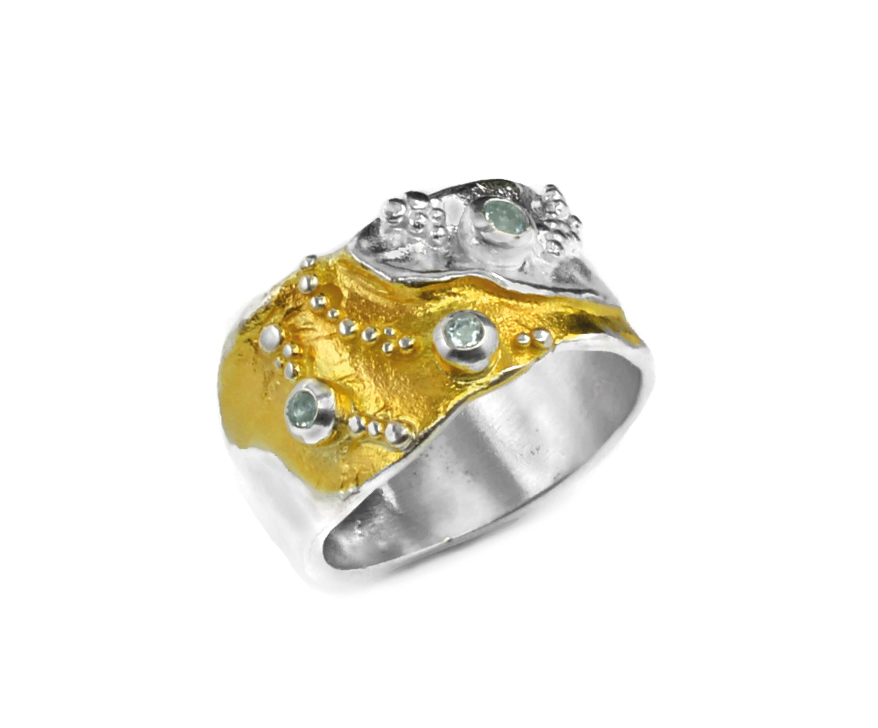Silber und Silber vergoldeter Ring mit Sky Topas, Gr. 57