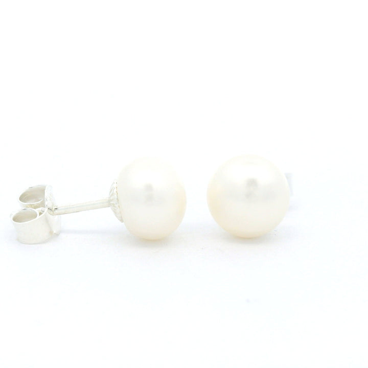 Süsswasserperle Button und Silber Stecker, 7 bis 8 mm - AAAA Qualität