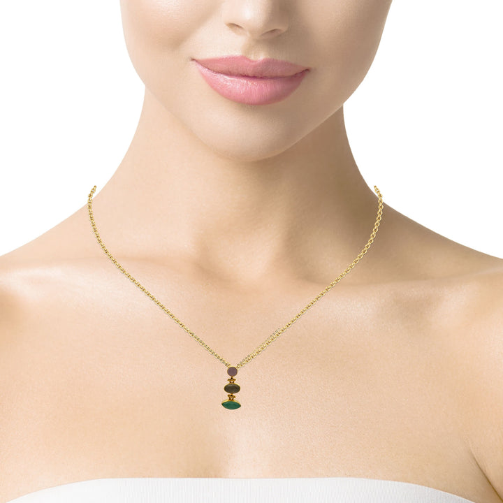 Kette Messing vergoldet, Aquachalcedon, Chalcedon und Rosenquarz