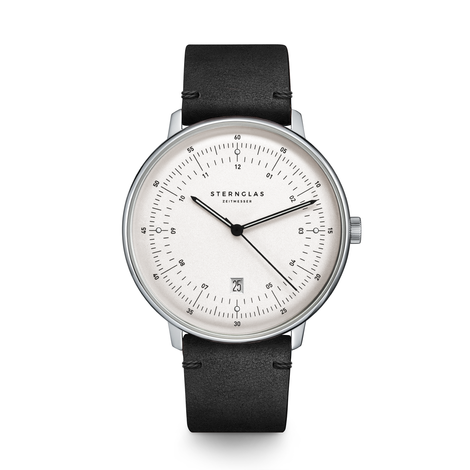 Hamburg silber/ mattiert silber / Vintage schwarz- 42 mm Quarz