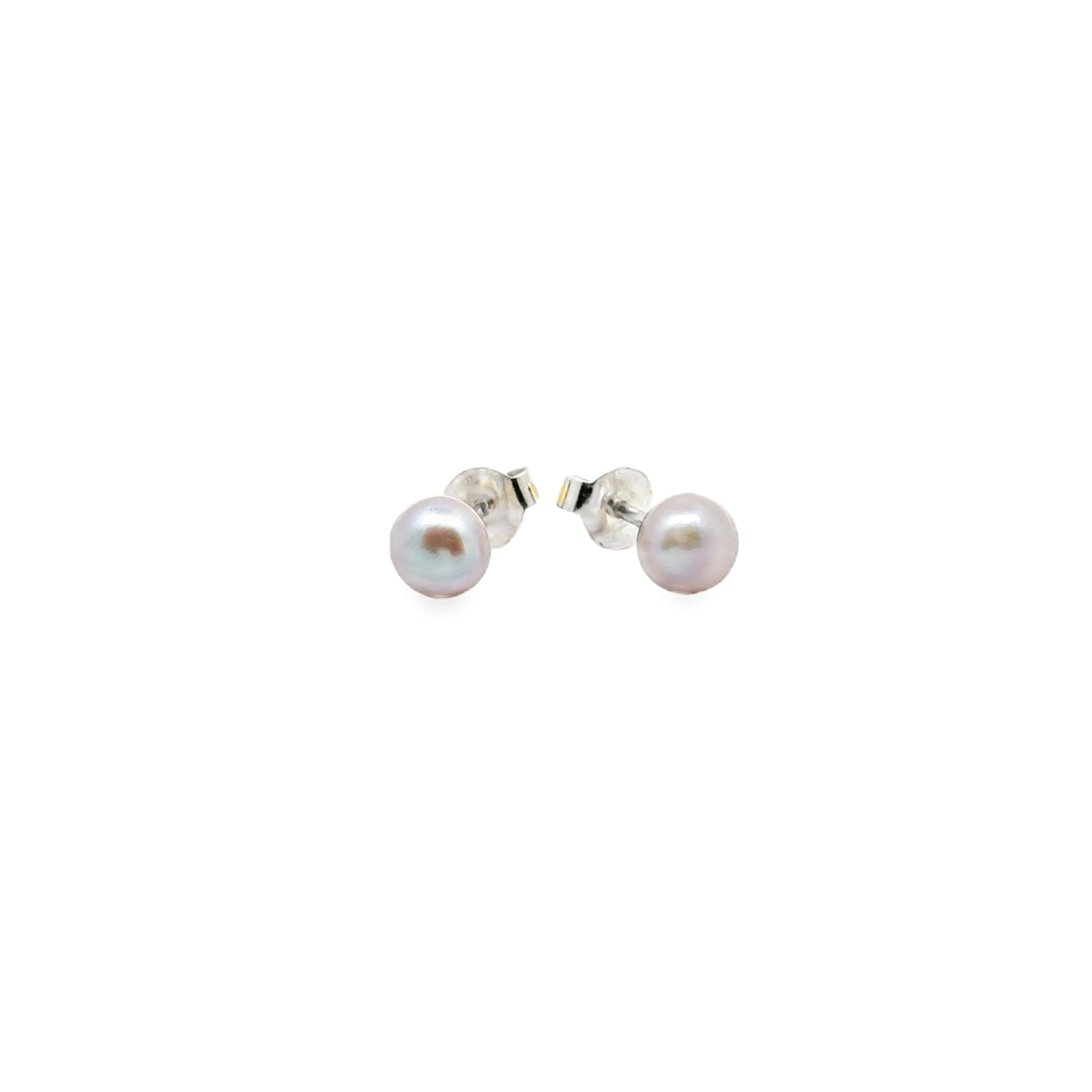 graue Süsswasserperle Button und Silber Stecker, 5 mm - AAAA Qualität