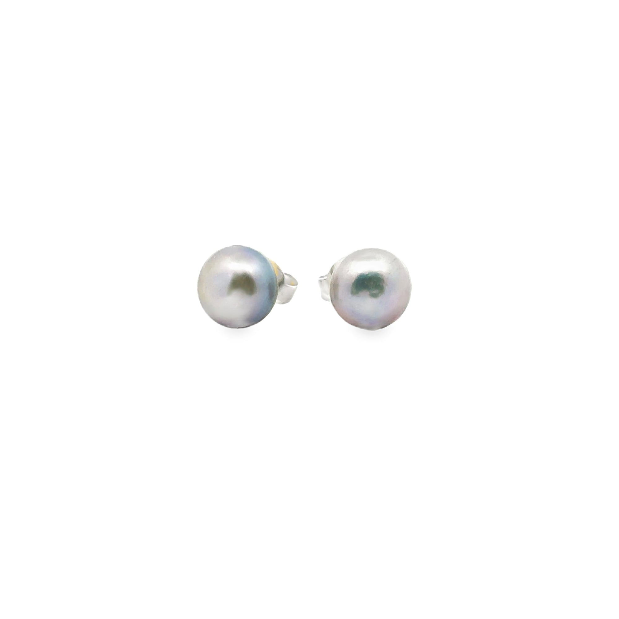 graue Süsswasserperle Button und Silber Stecker, 8 mm - AAAA Qualität