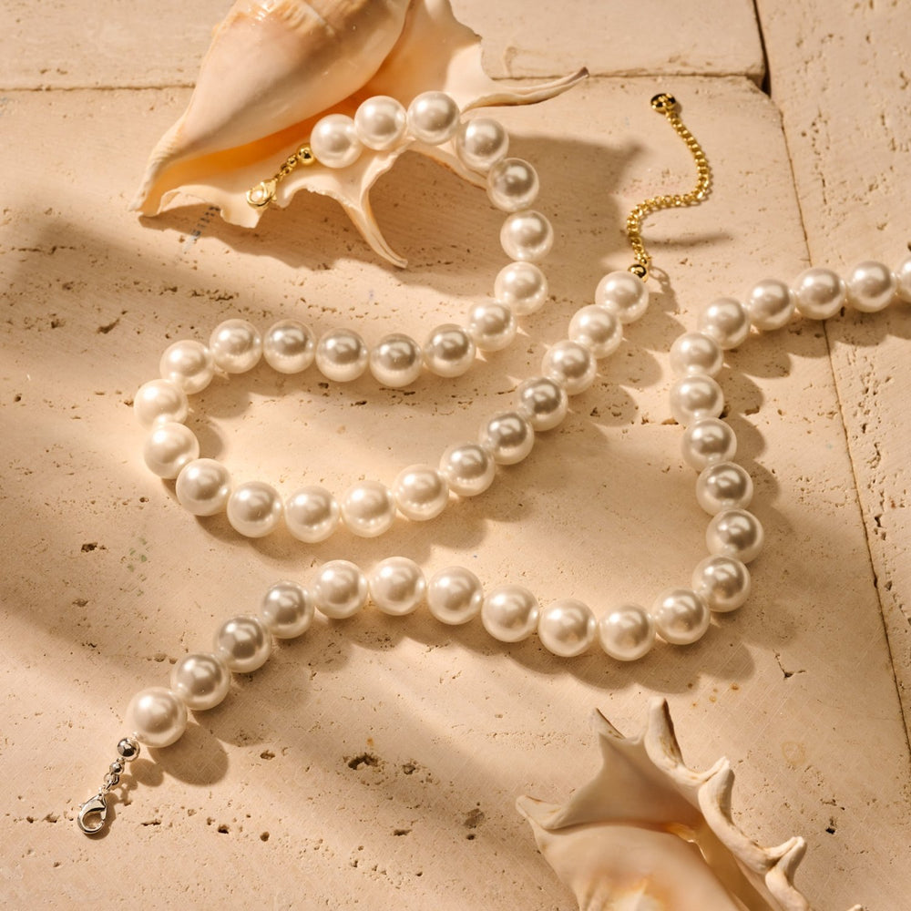 Perlenkette weiss - Kunstperle 14 mm - versilbert