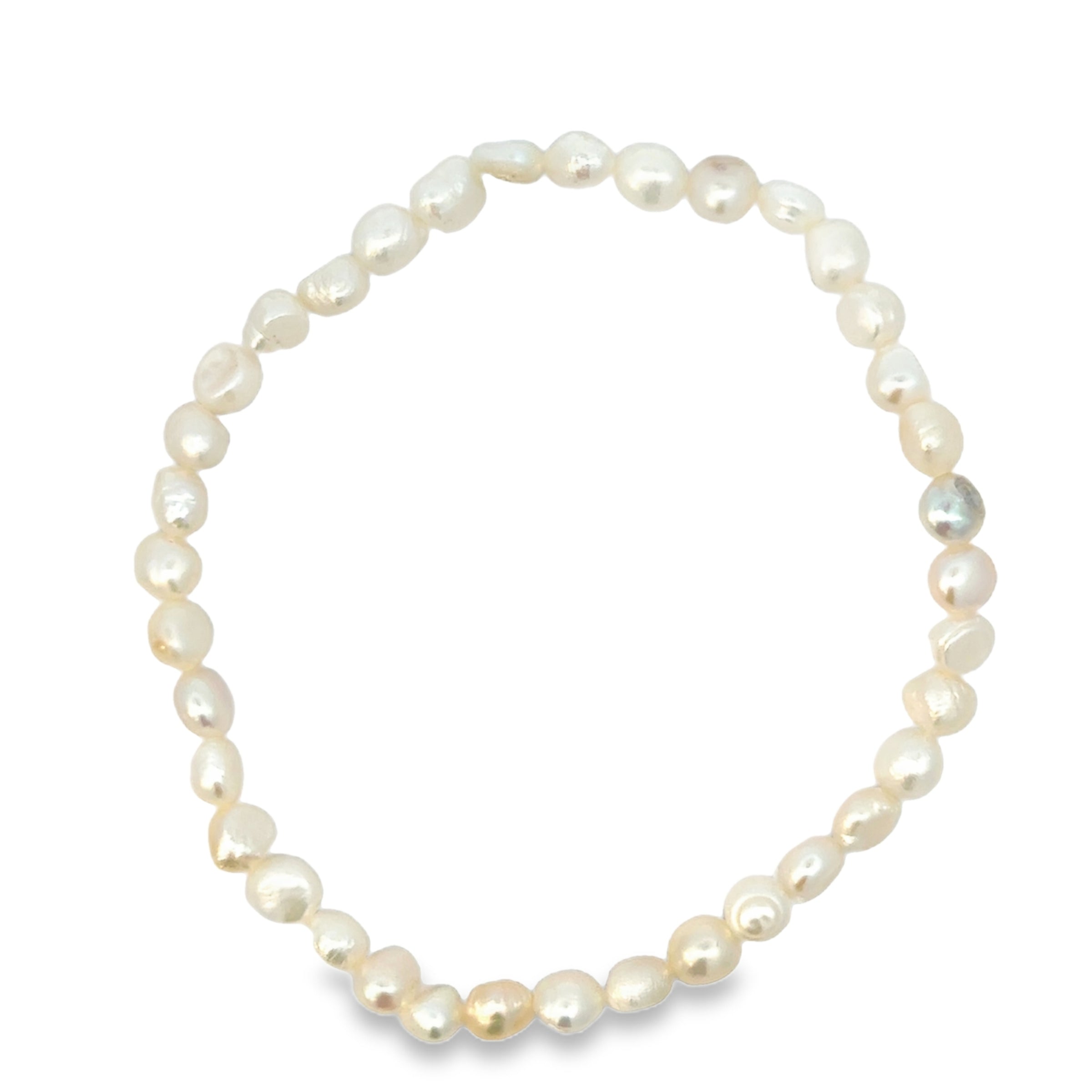 Süsswasserperlenarmband AA Qualität, elastisch, baroque, 4 mm, weiss