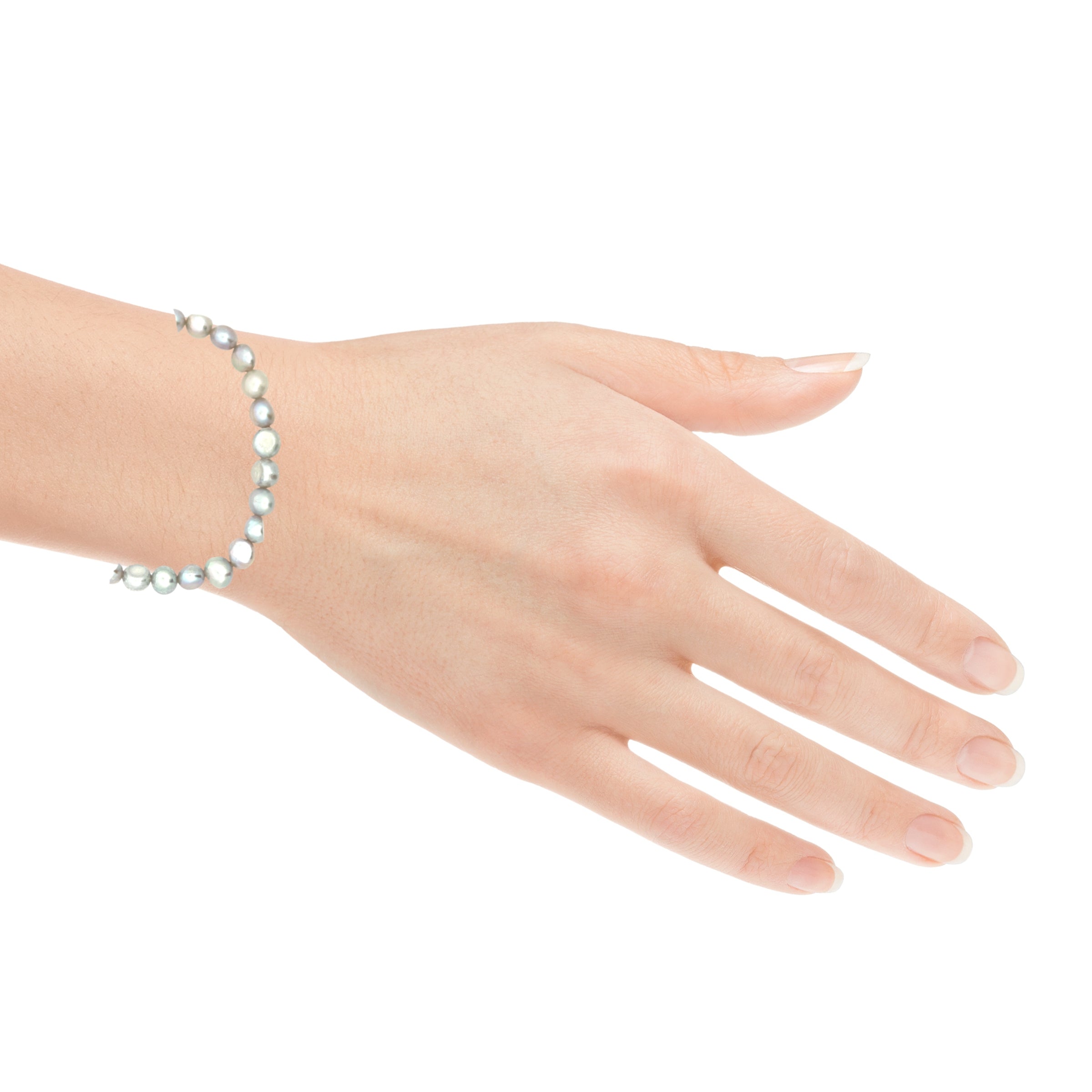 Süsswasserperlenarmband AA Qualität, elastisch, baroque, 6 mm, grey