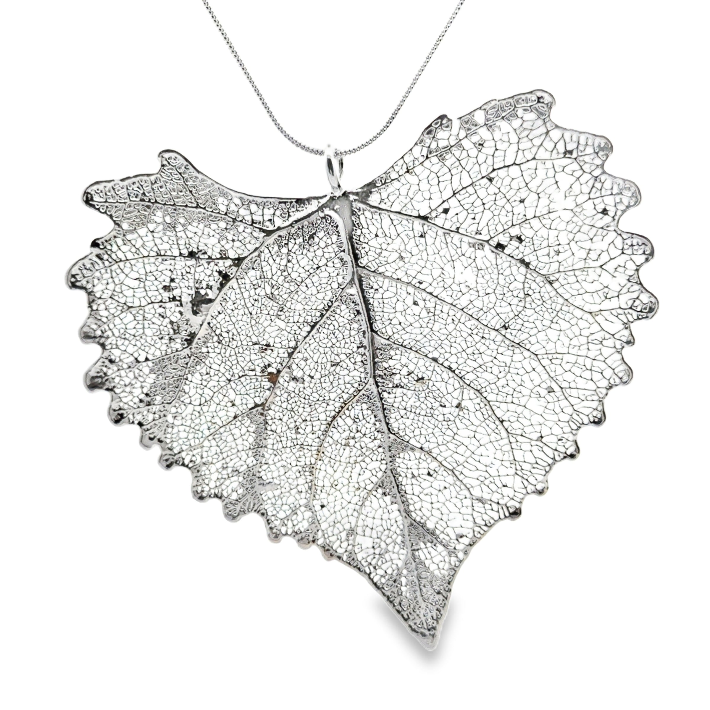 Baumwollblatt Anhänger, Echtblatt, mit Kette rhodiniert