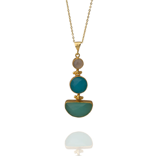 Kette aus Messing vergoldet, Smaragd, blauer/Aquachalcedon