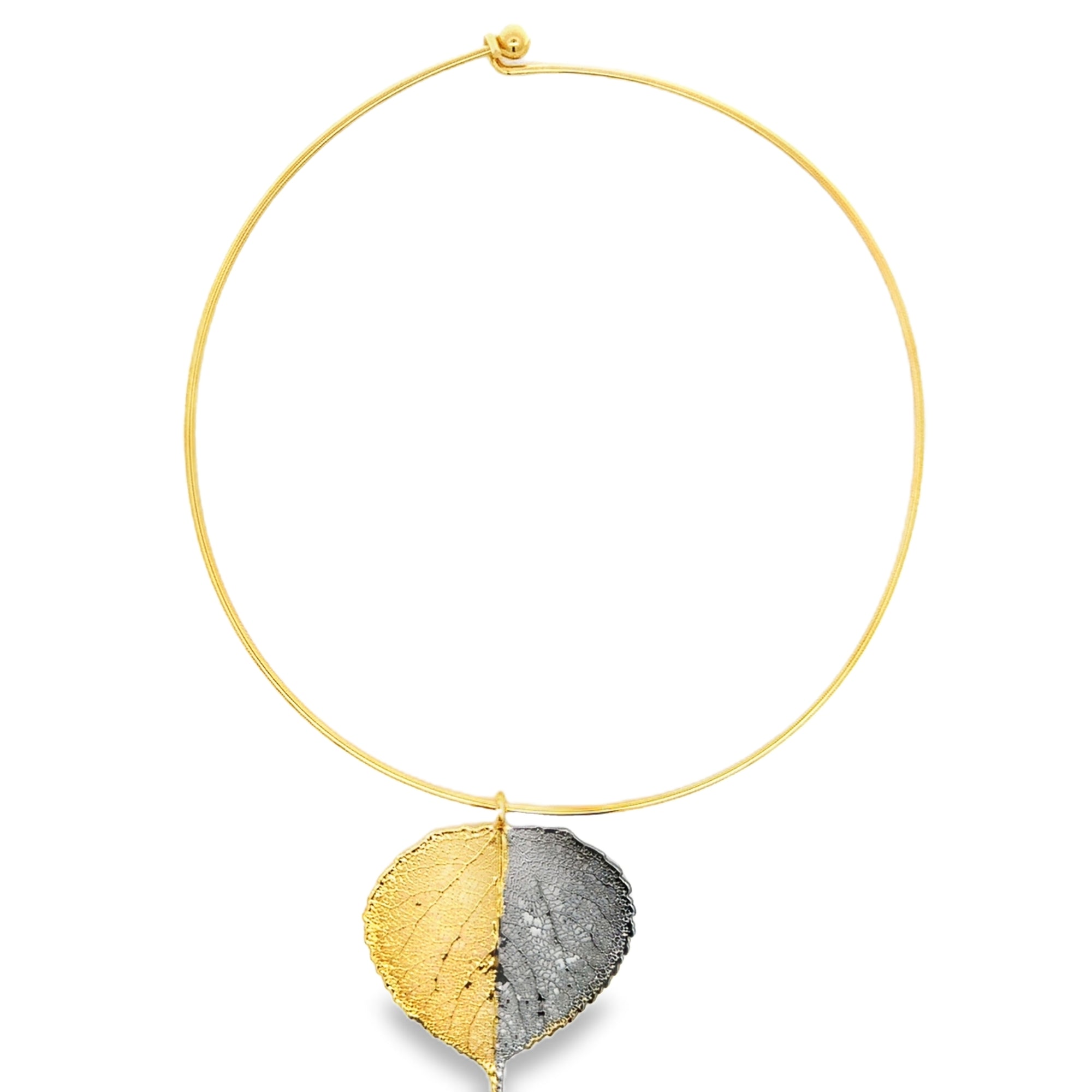 Zitterpappel, Echtblatt vergoldet und mit Ruthenium, Collier
