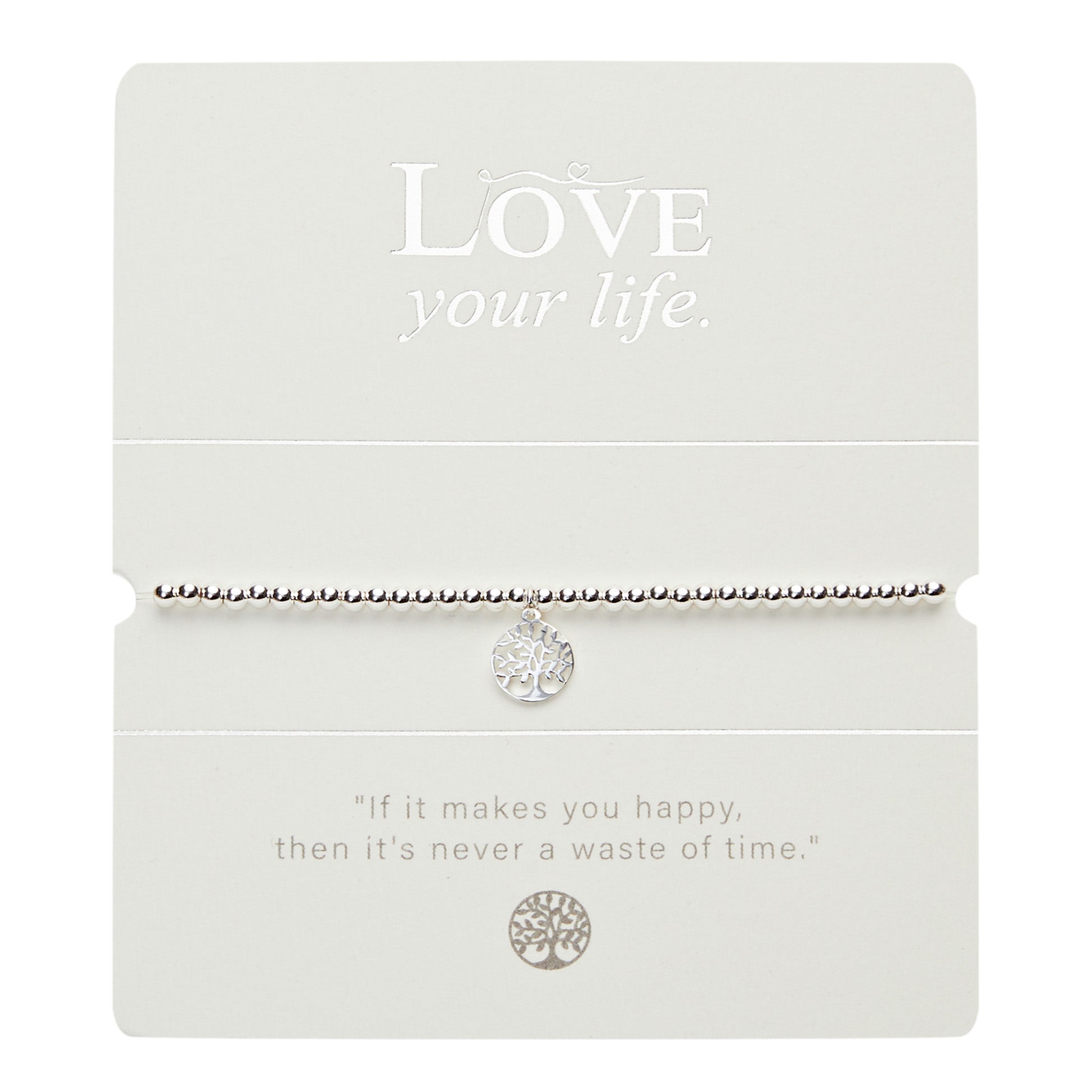 Kugelarmband - "Love Your life" - versilbert - Baum des Lebens