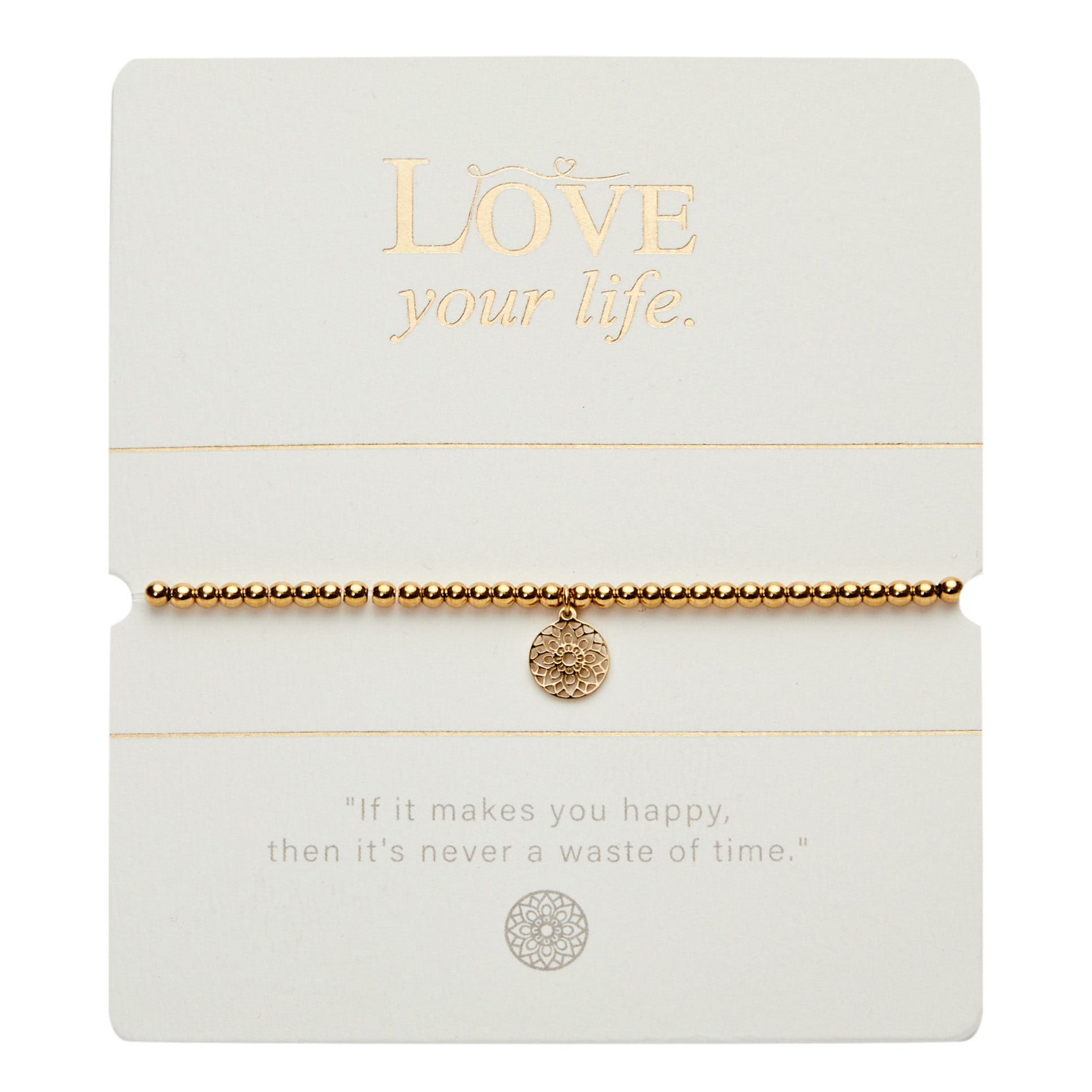 Kugelarmband - "Love your life" - vergoldet - Mandala des Glücks