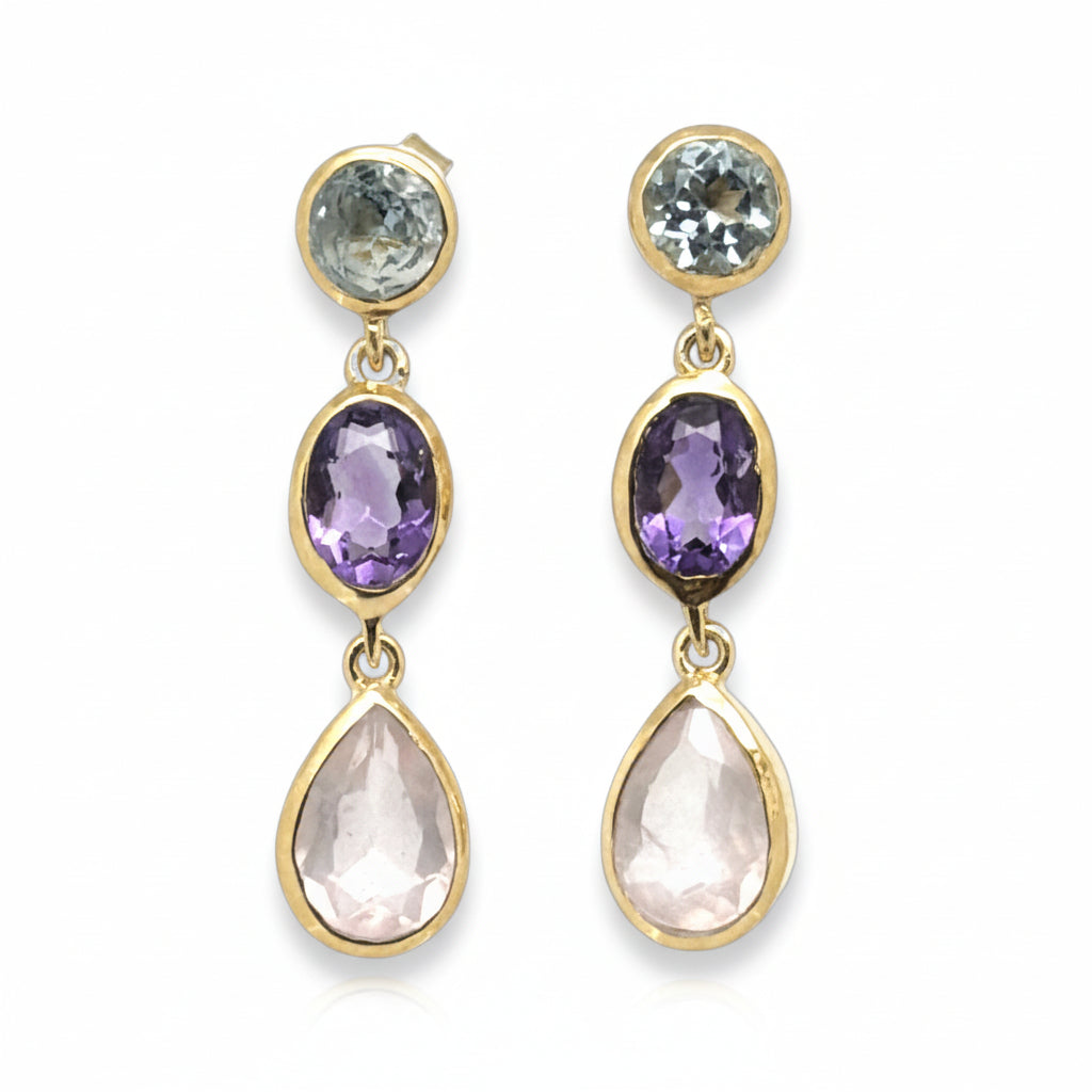 Topas, Amethyst, Rosenquarz Ohrhänger