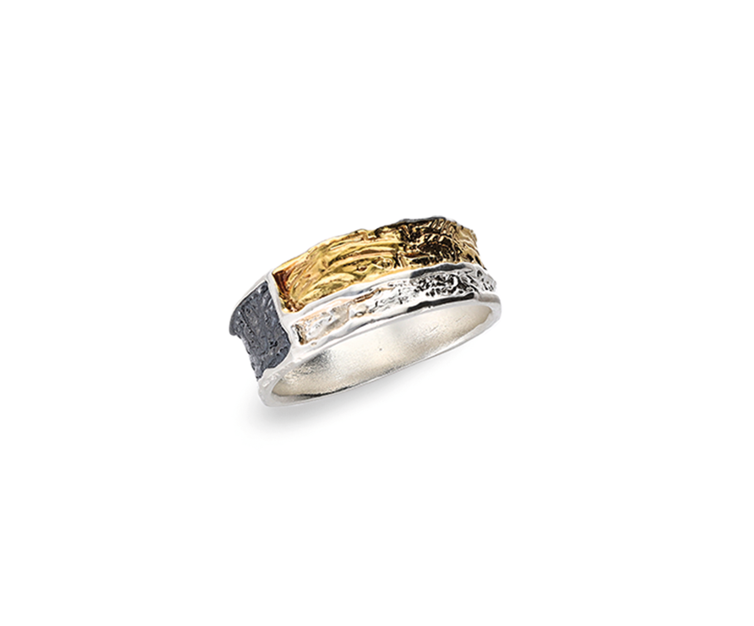 Ring 925 Silber, geschwärzt & vergoldet, Gr. 58