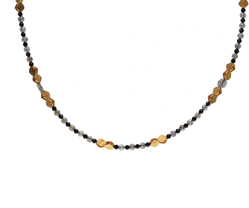 Collier 925 Silber vergoldet mit Labradorti und Onyx