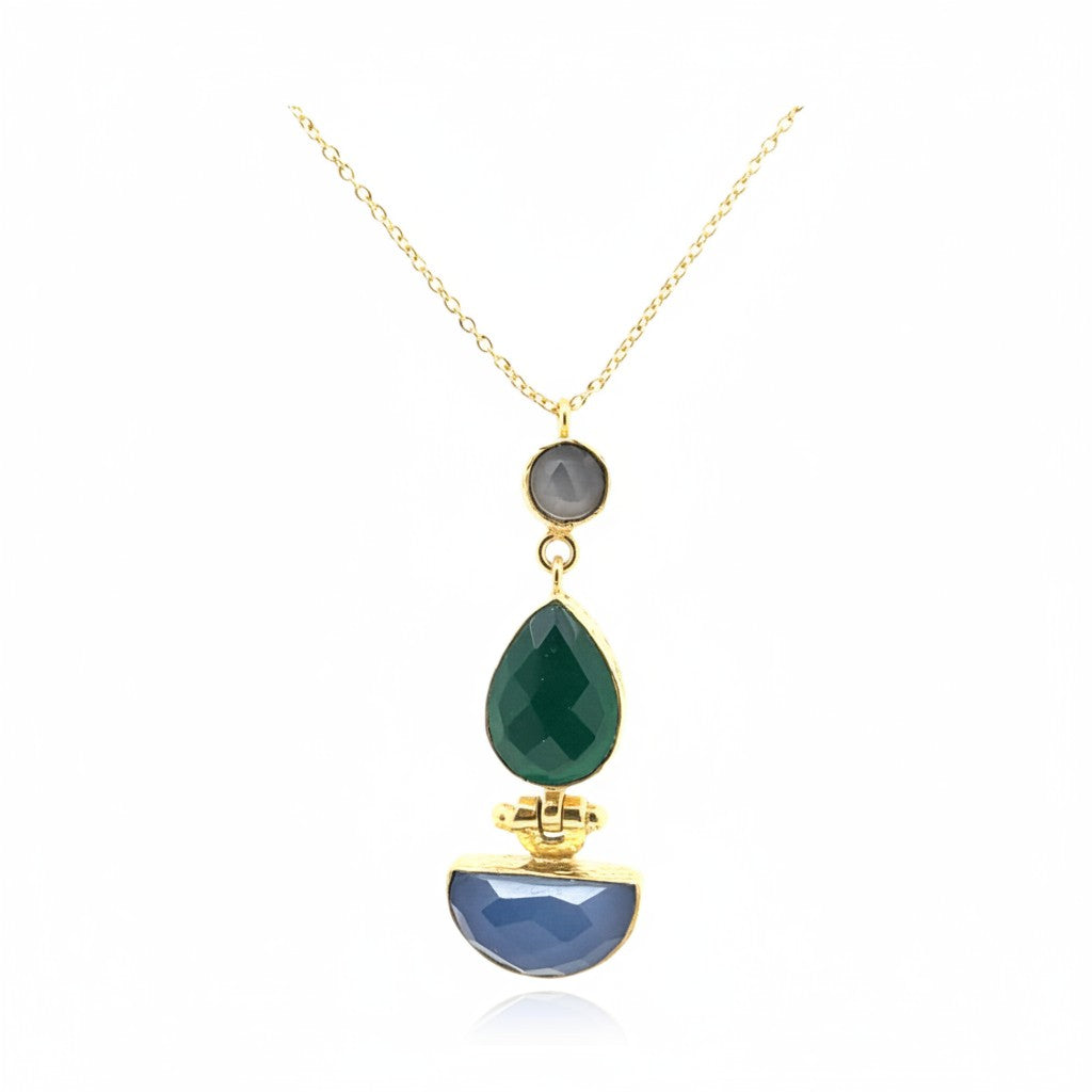 Kette Messing vergoldet Onyx blau/grün Labradorit
