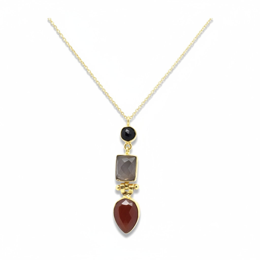 Kette Messing vergoldet Onyx orange/rauch/schwarz