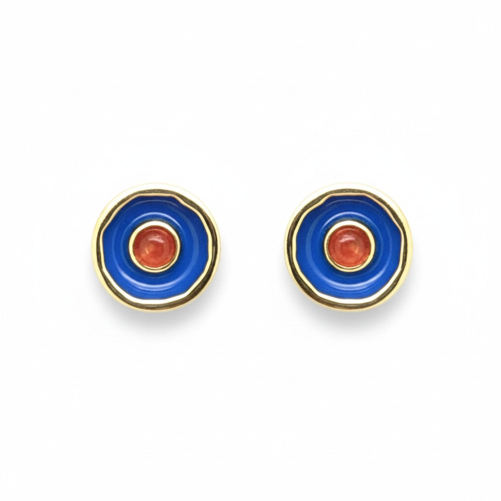 Ohrring Messing vergoldet Emaille Quartz blau rot