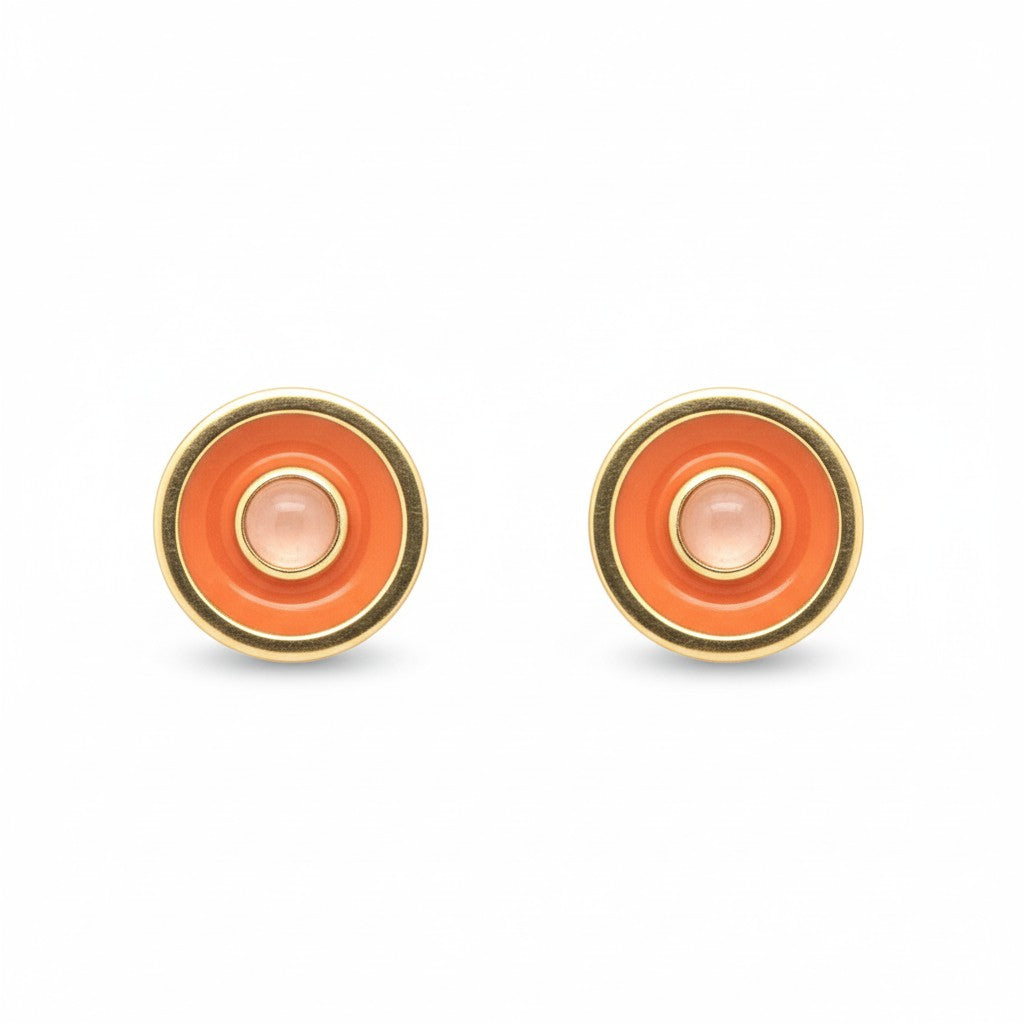 Ohrring Messing vergoldet Emaille Quartz pink