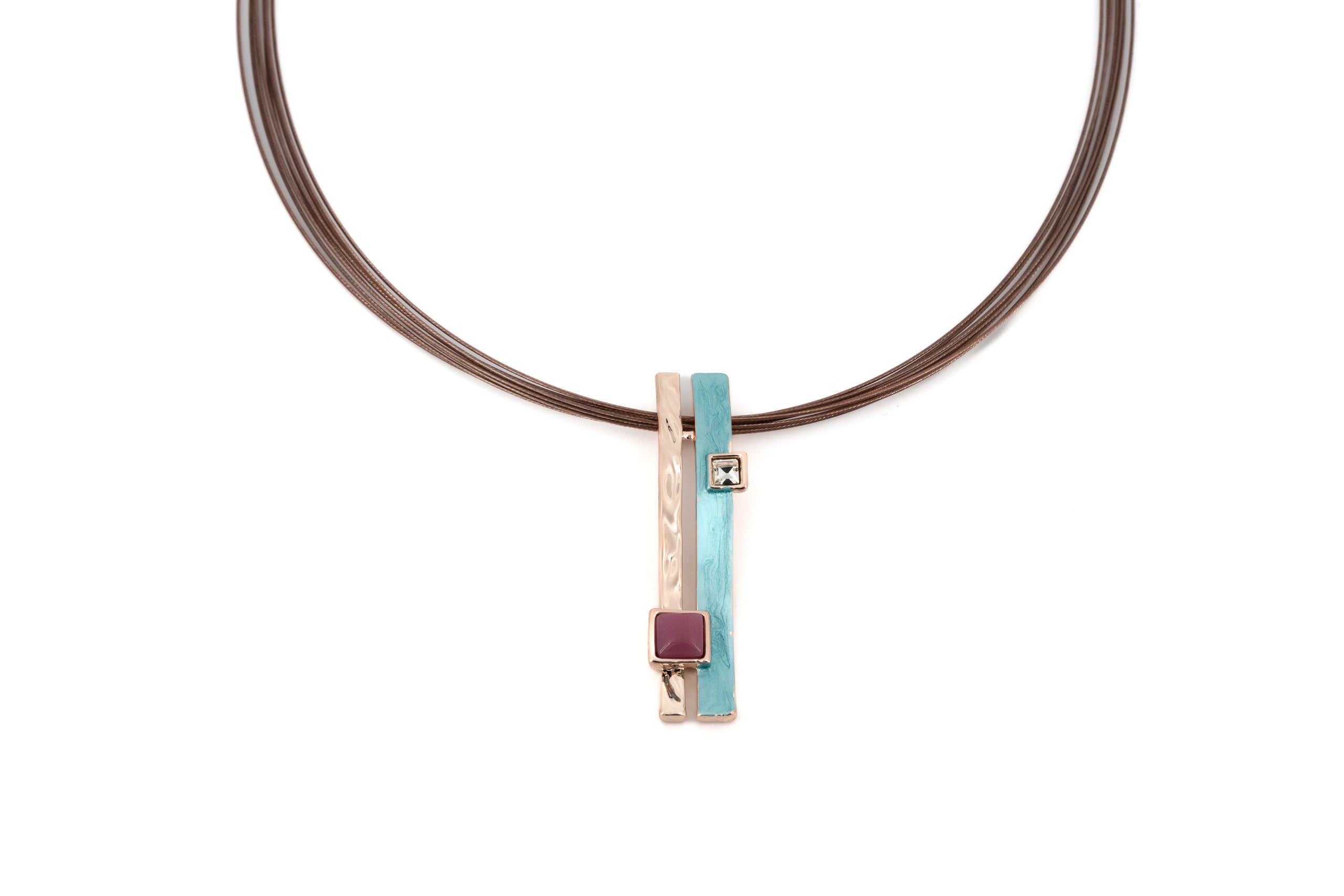 Collana fili acciaio corta zama due barrette lunghe