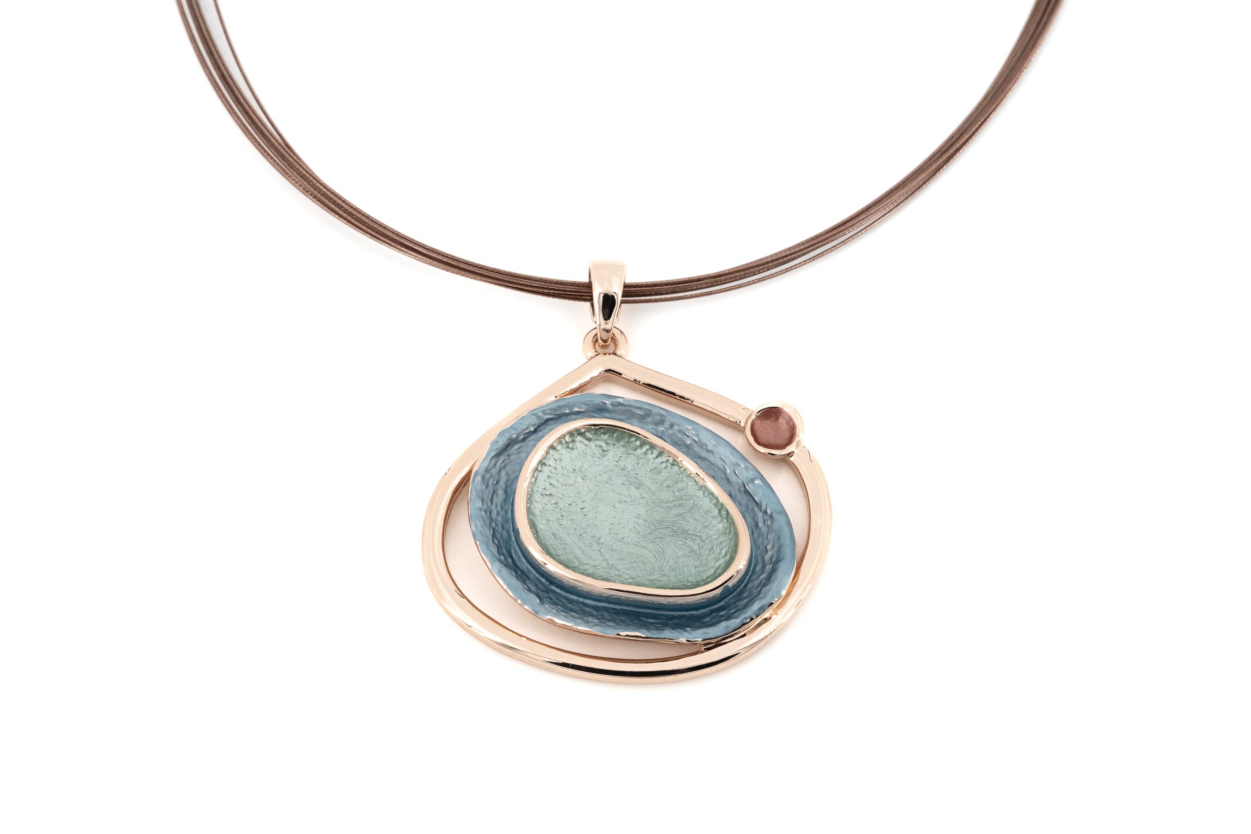 Collana fili acciaio corta zama goccia con forme centrali