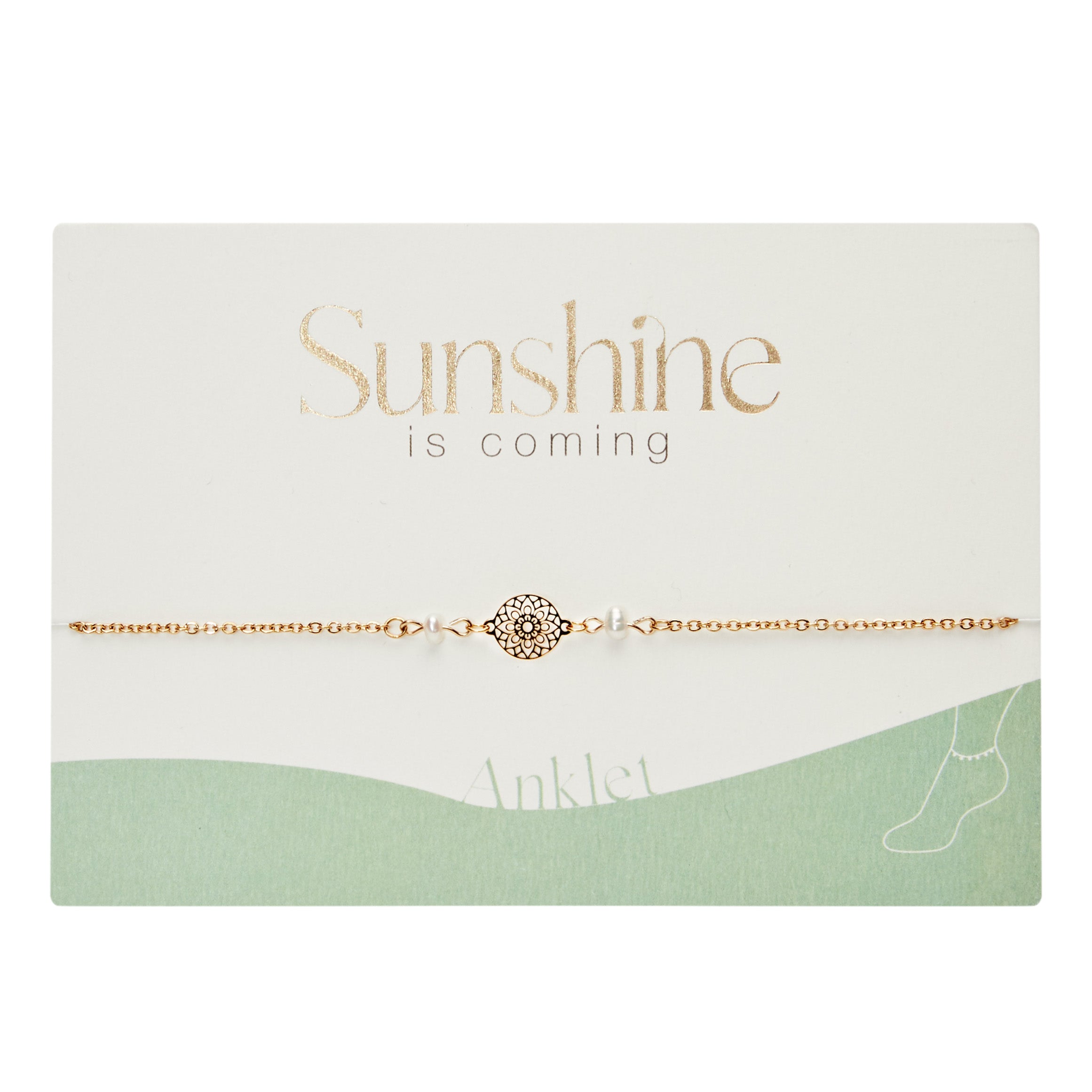 Fußkettchen - "Sunshine is coming" - vergoldet - Süßwasserzuchtperle - Mandala d