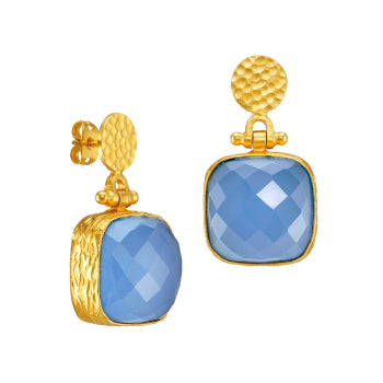 Ohrring aus Messing vergoldet, blauer Chalcedon