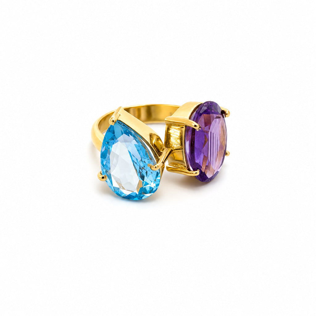 Cocktail Ring, blauer Topas und Amethyst
