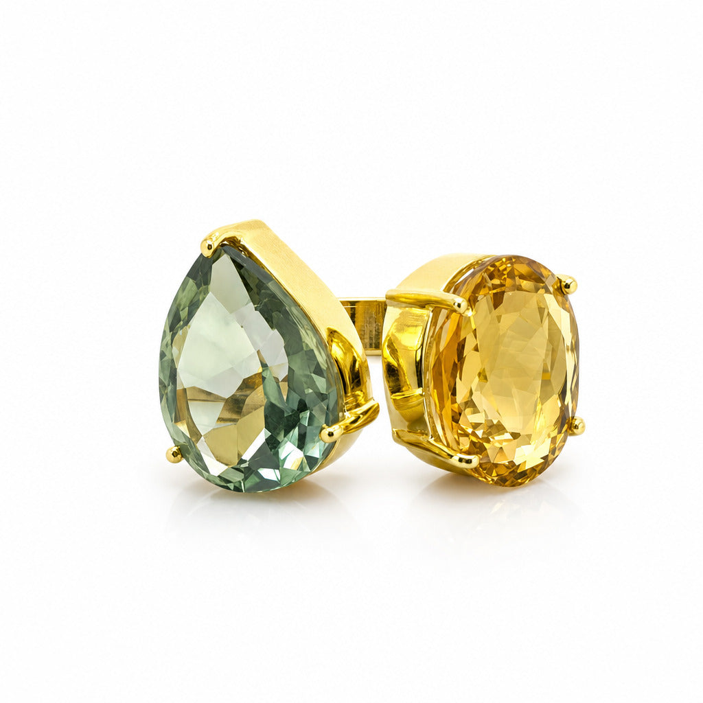 Cocktail Ring, Citrin und Prasolith - Gr. 58