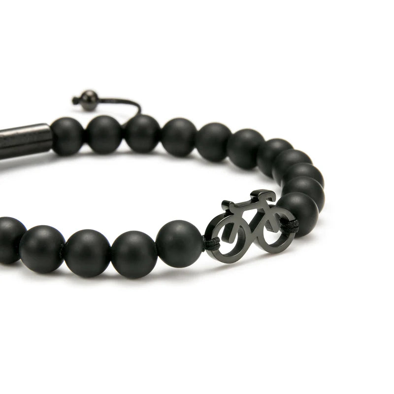 BLACK BIKE BEADED BRACELET