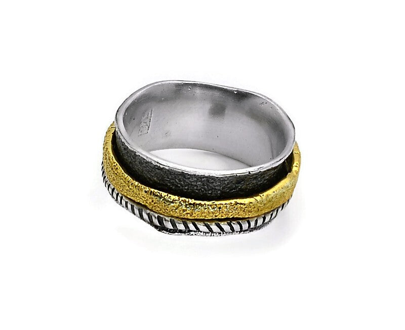 Silber Ring, geschwärzt und vergoldet Gr.57