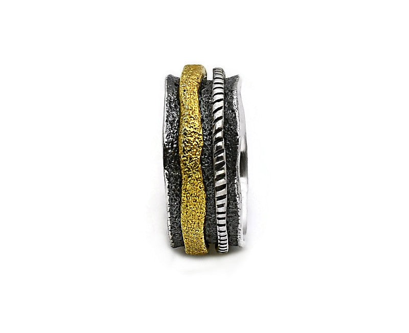 Silber Ring, geschwärzt und vergoldet Gr.57