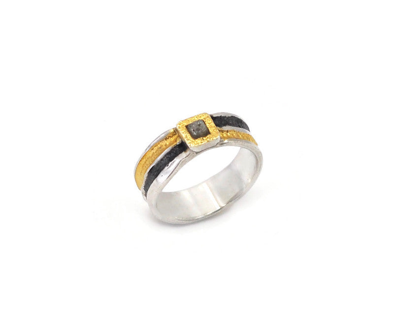 Ring Silber vergoldet mit Rohdiamant, Gr. 58