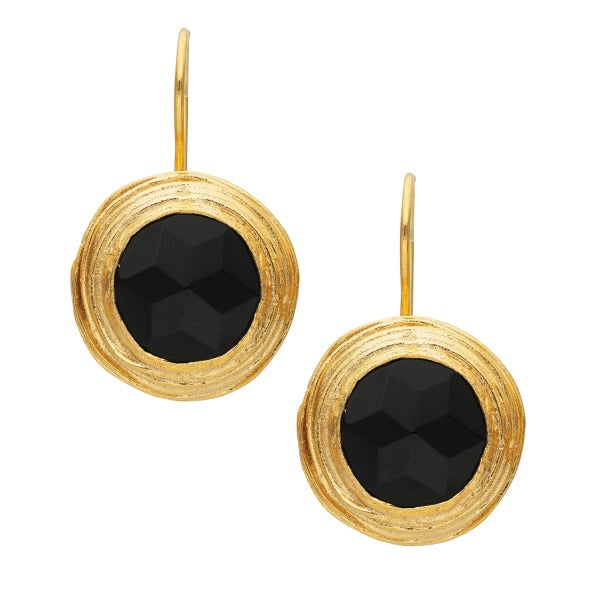Ohrring aus Messing, vergoldet, Onyx