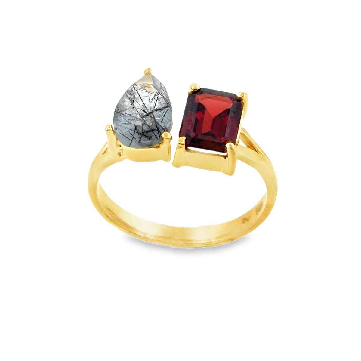 Cocktail Ring, Citrin und Prasolith - Gr. 58