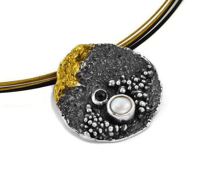 Silber vergoldet schwarzer Diamant und Süsswasserperle