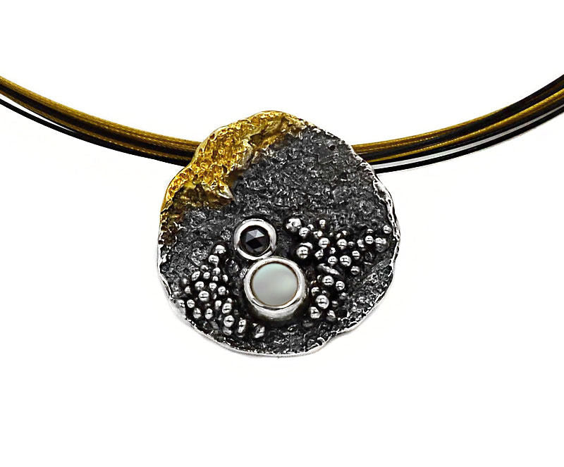 Silber vergoldet schwarzer Diamant und Süsswasserperle