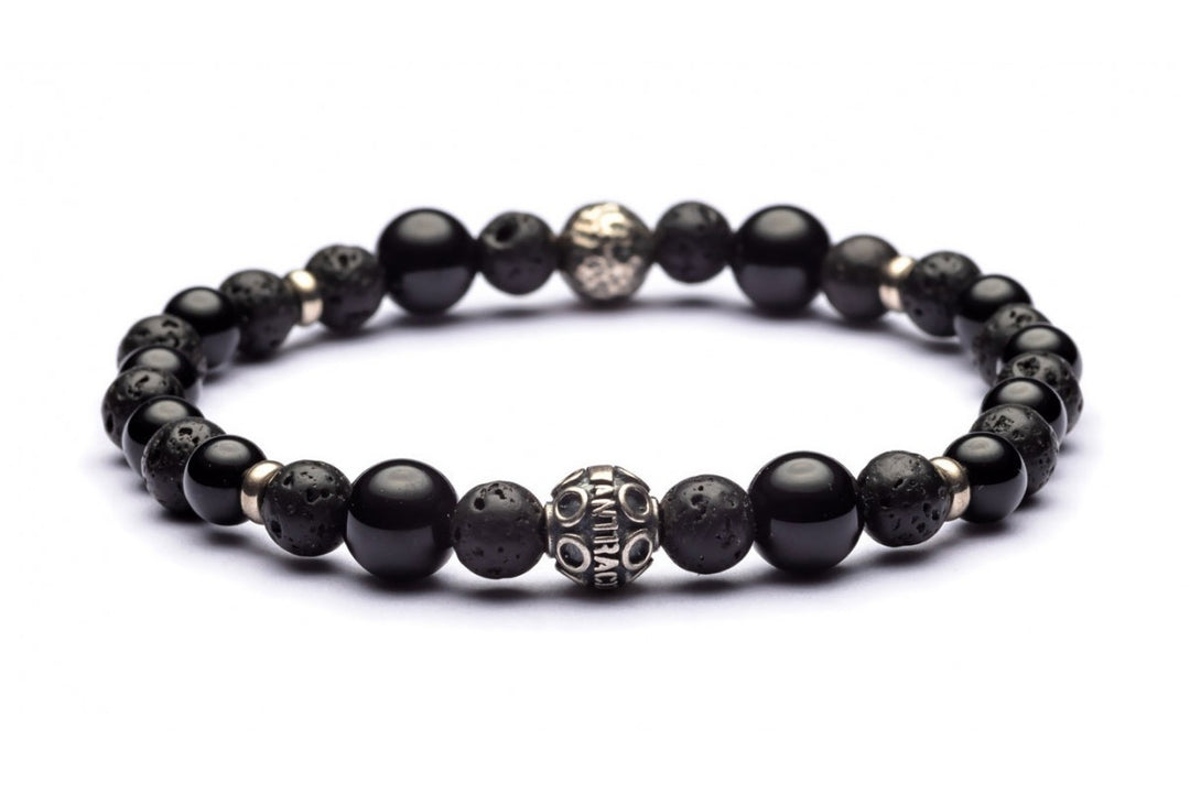 Victor - Bracciale classico sfere da 6 mm - argento 925 ematite, serpentino, granato
