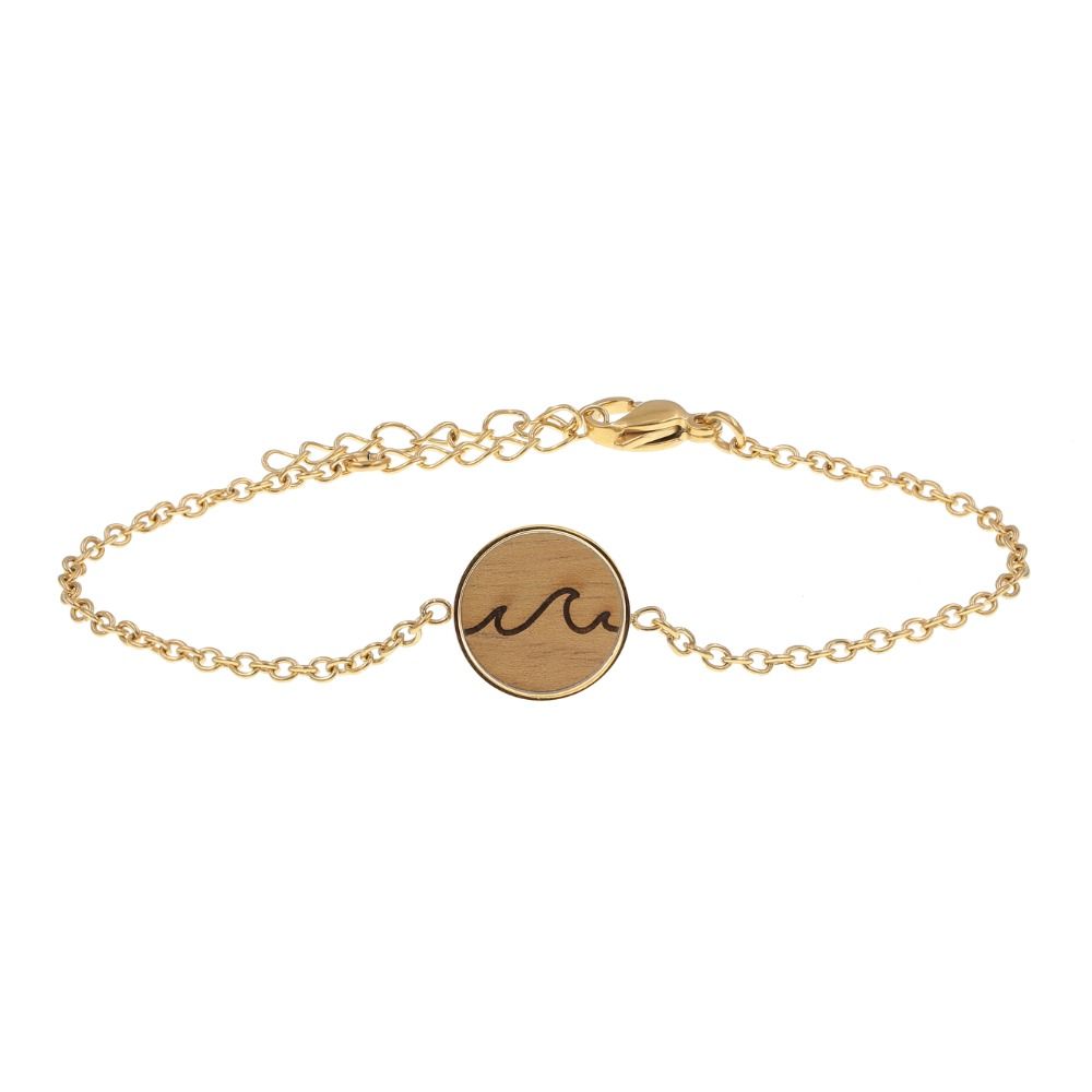 Bracciale Wave Skyla Gold realizzato in acciaio inossidabile placcato oro e legno di noce