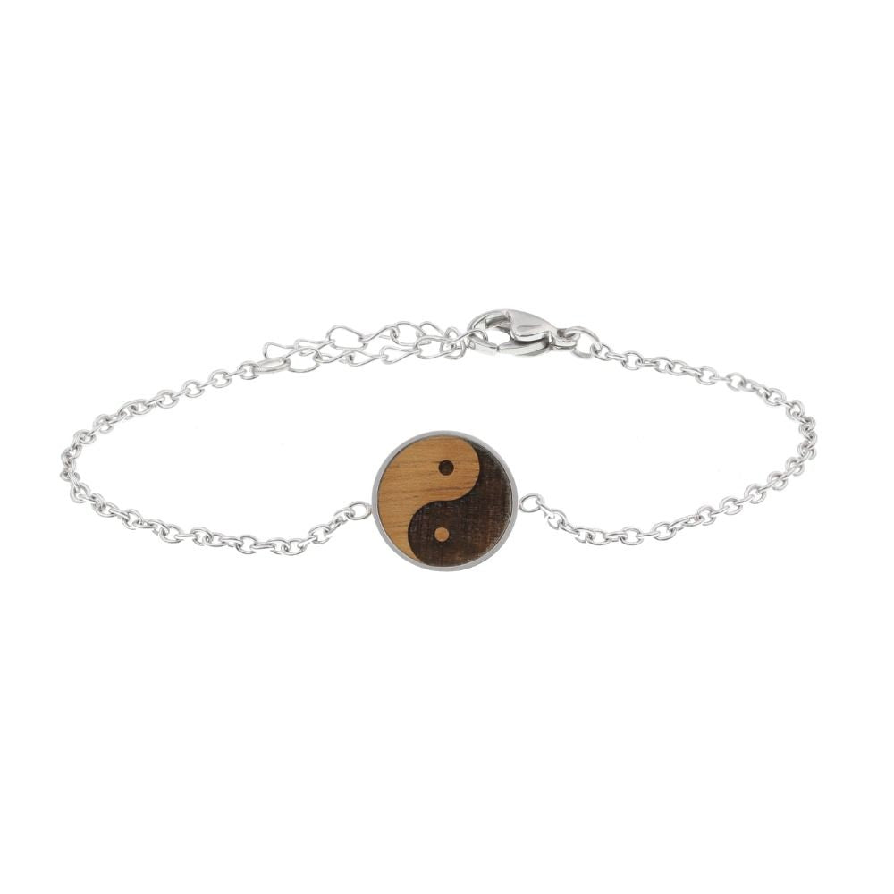 Yin & Yang Armband Skyla aus Edelstahl und Nussholz